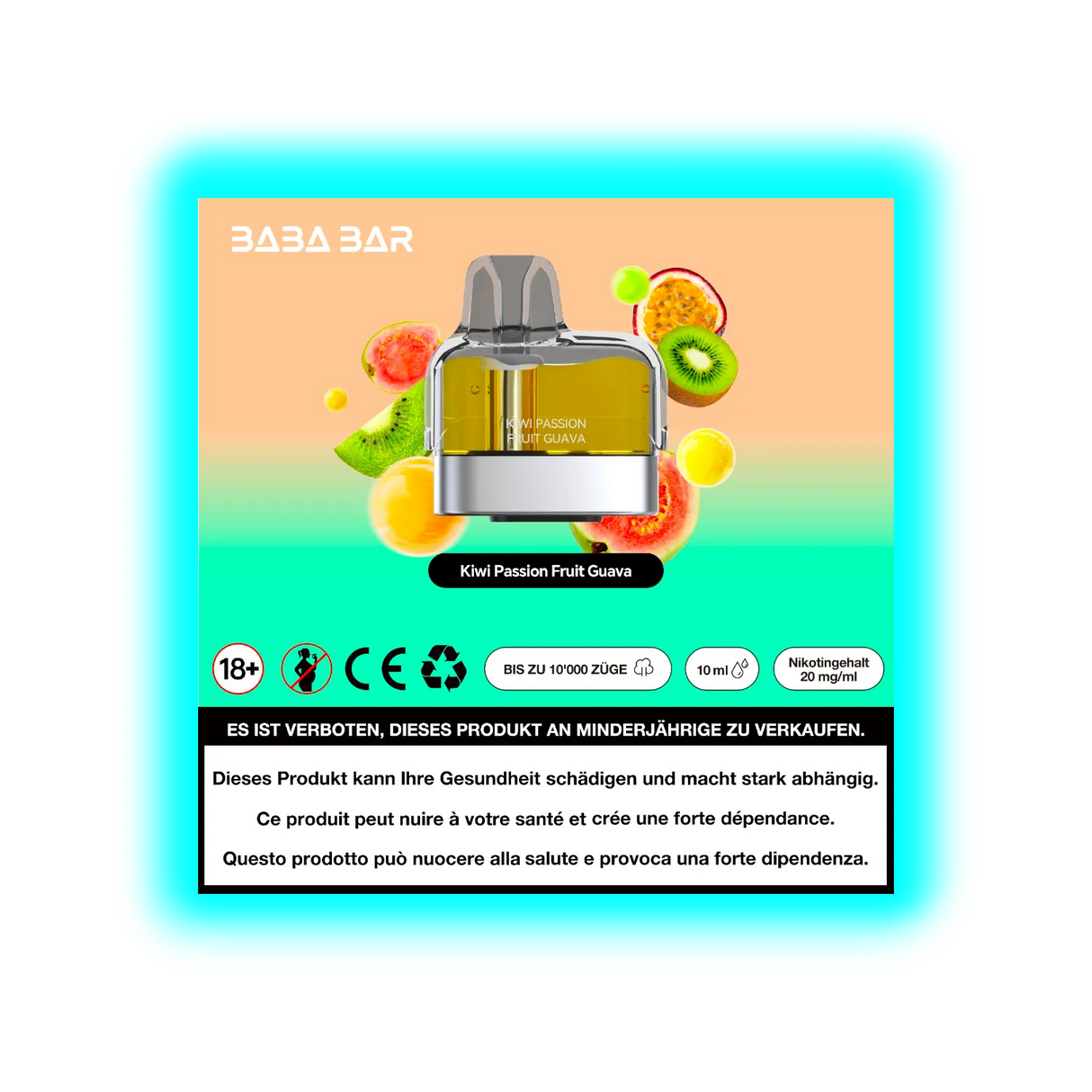 Baba Bar Pod Kiwi Passion Fruit Guava 10ml 20mg/ml