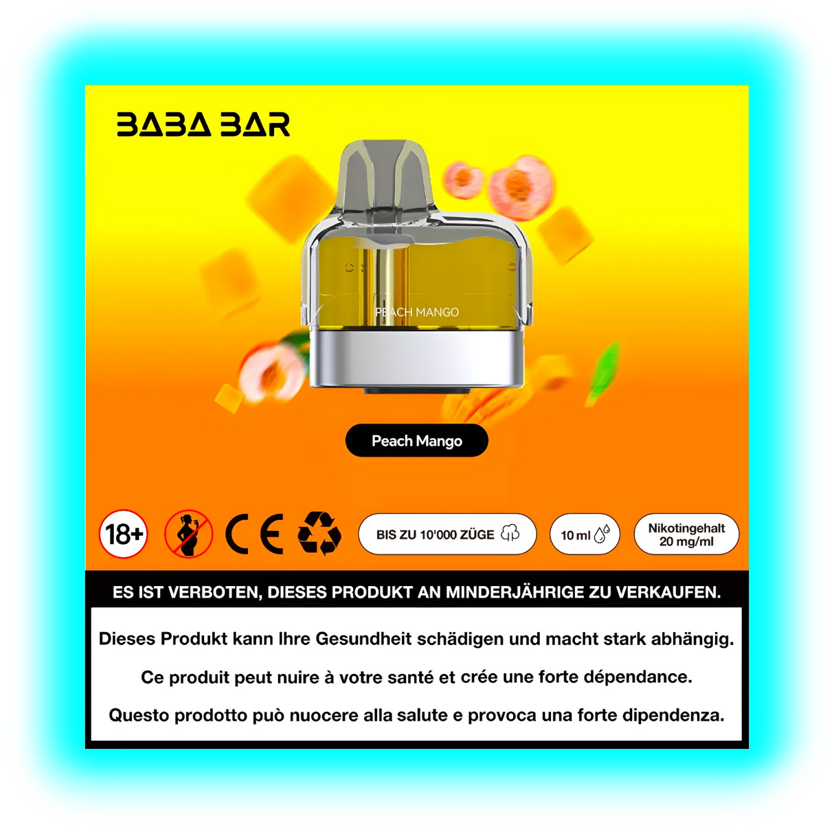 Baba Bar Pod Peach Mango 10ml 20mg/ml