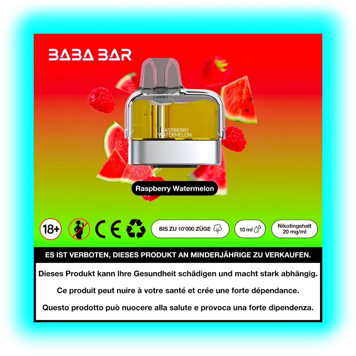 Baba Bar Pod Raspberry Watermelon 10ml 20mg/ml
