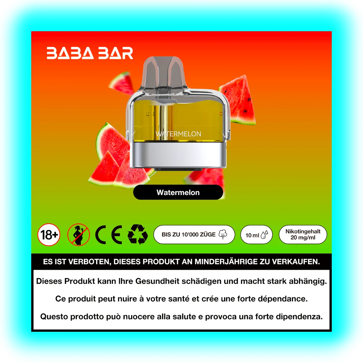 Baba Bar Pod Watermelon 10ml 20mg/ml