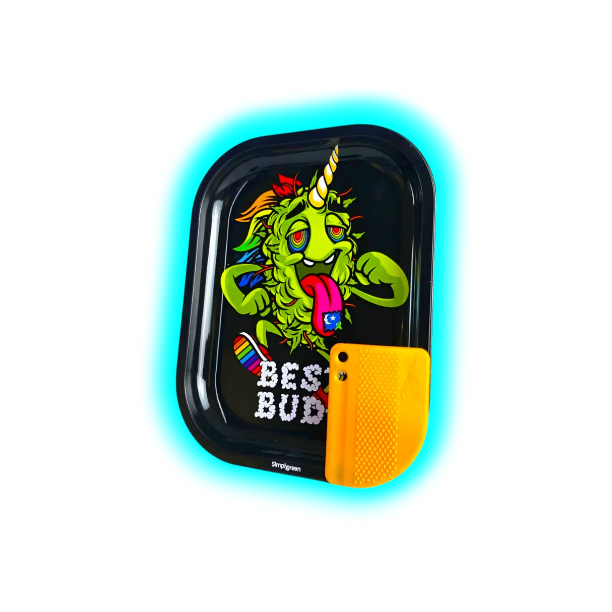 Best Buds Metal Rolling Tray S LSD with Magnetic Grinder Card 140 x 180mm