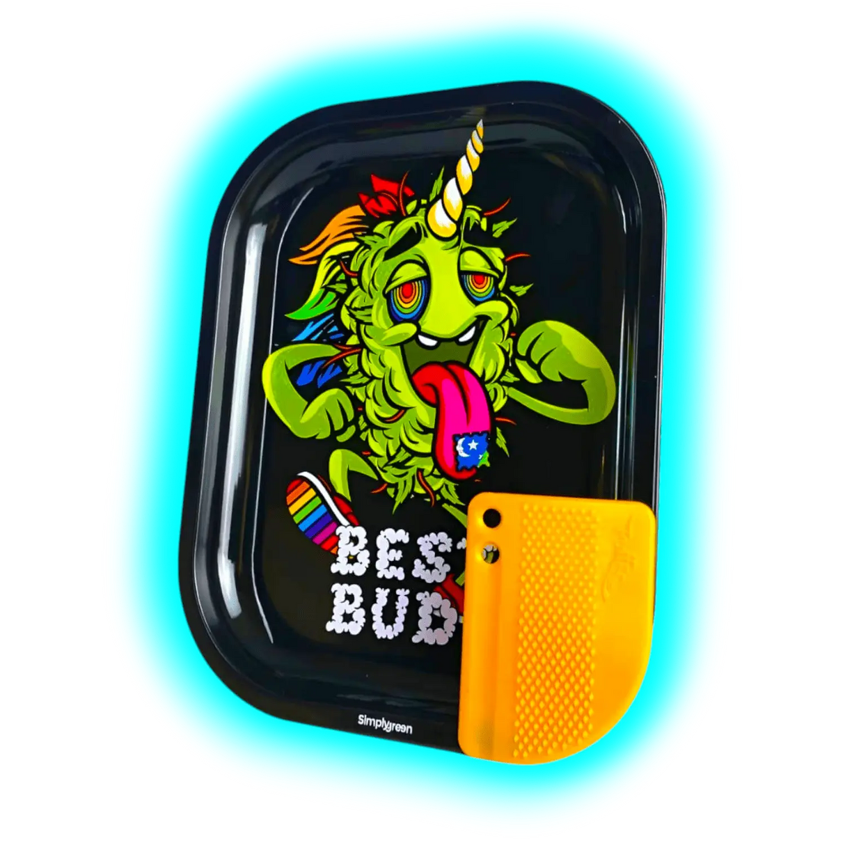 Best Buds Metal Rolling Tray S LSD with Magnetic Grinder Card 140 x 180mm