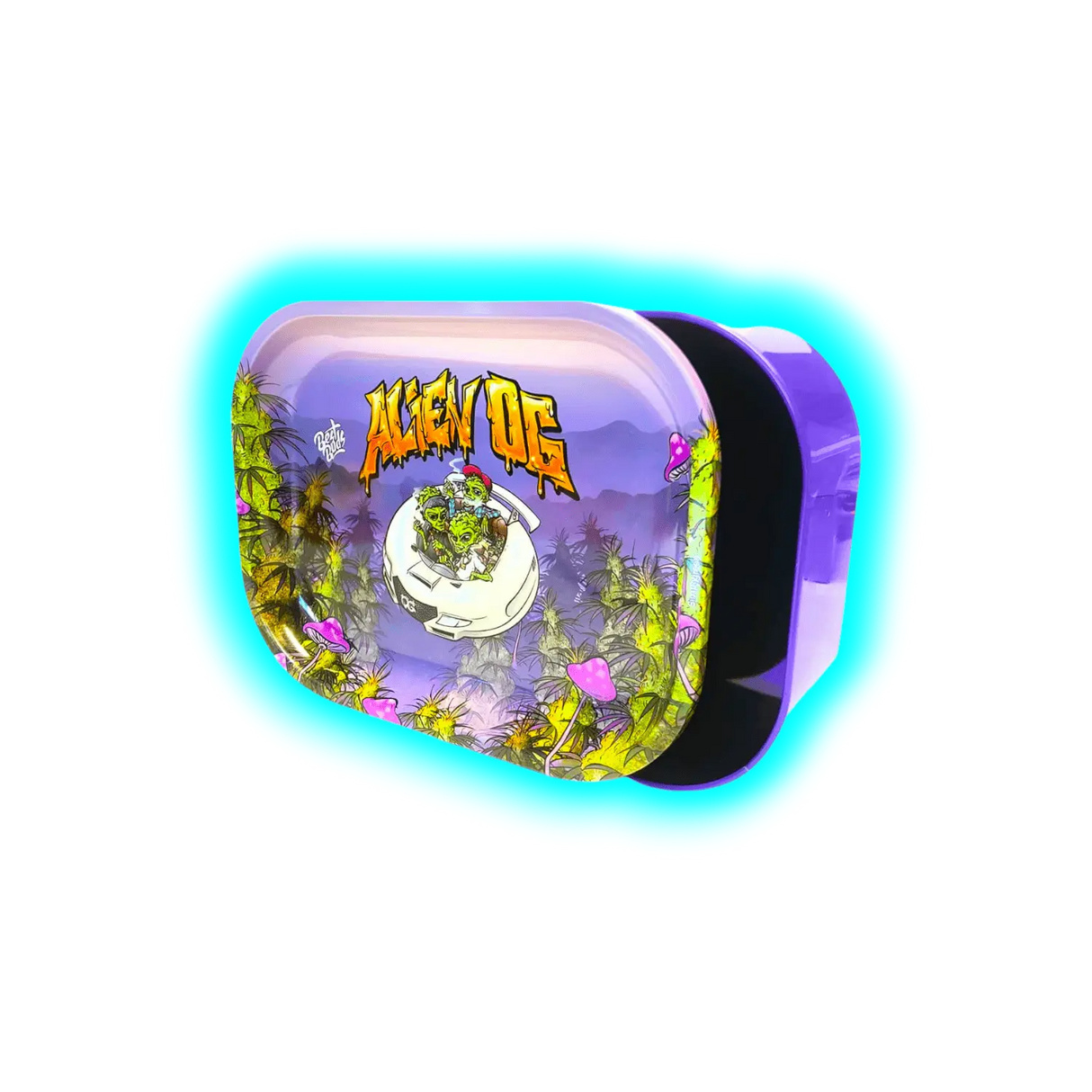 Best Buds Thin Box Rolling Tray with Storage Alien OG