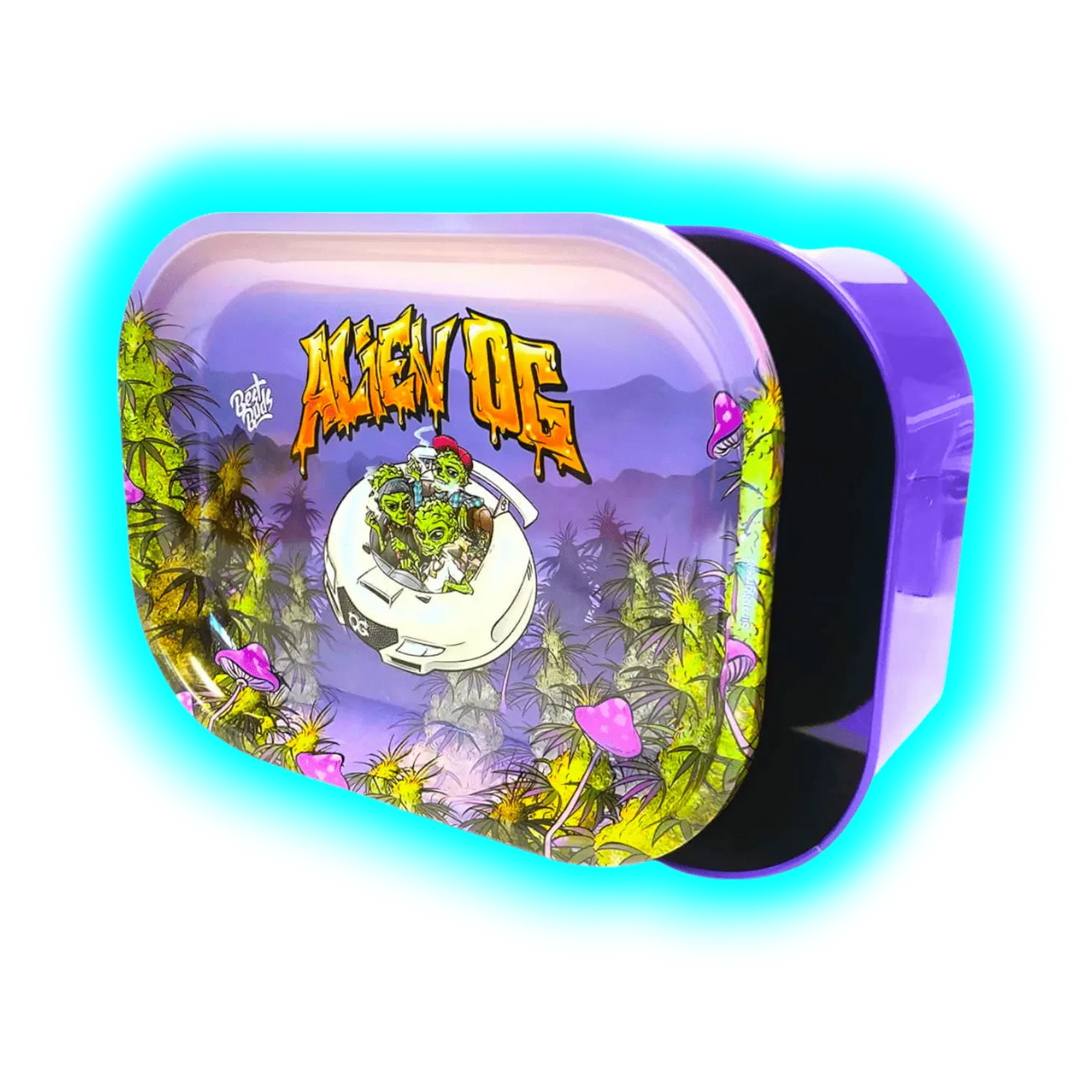 Best Buds Thin Box Rolling Tray with Storage Alien OG