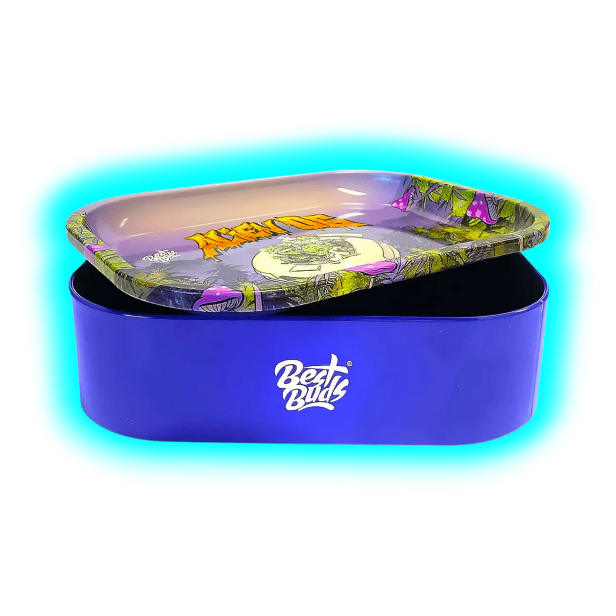 Best Buds Thin Box Rolling Tray with Storage Alien OG
