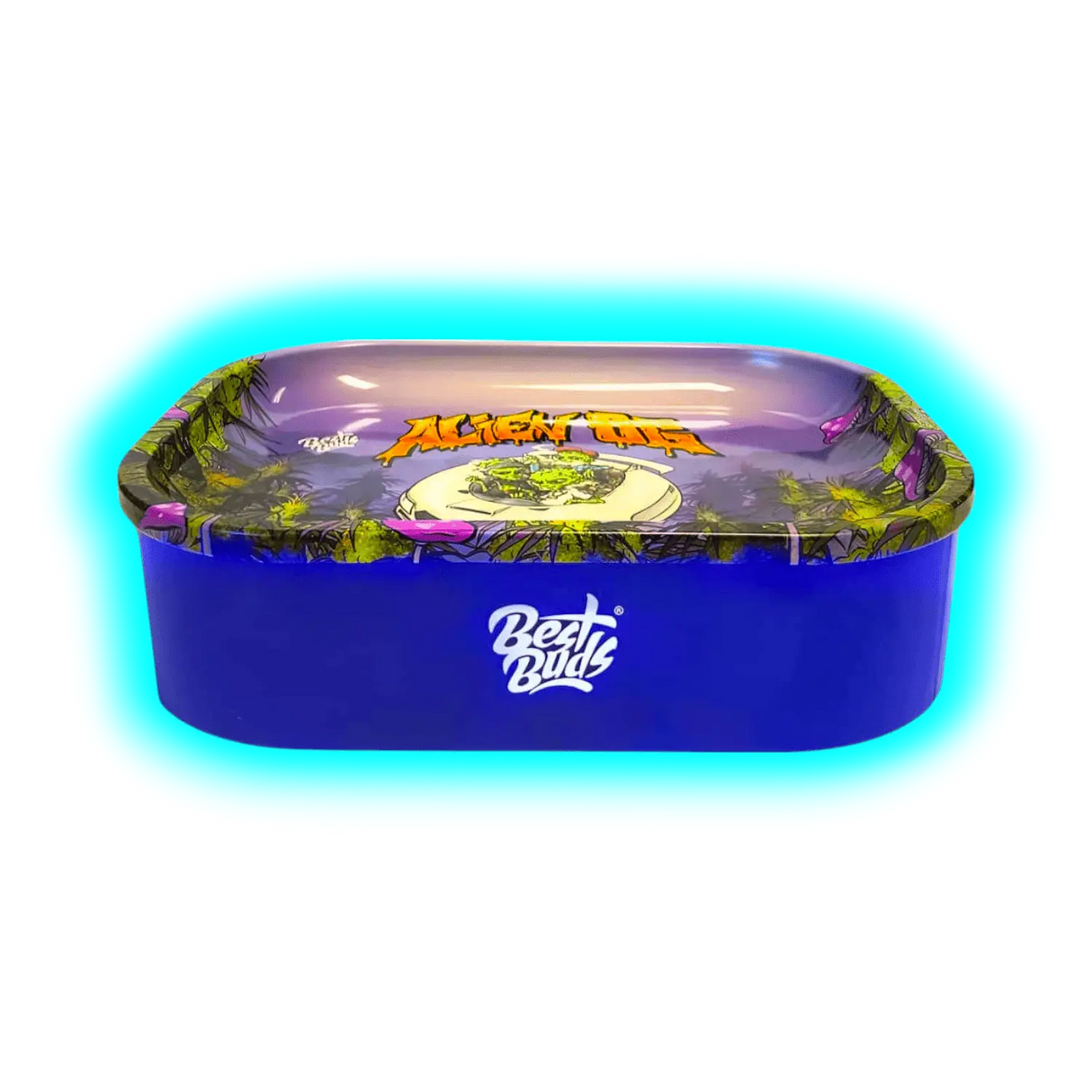 Best Buds Thin Box Rolling Tray with Storage Alien OG