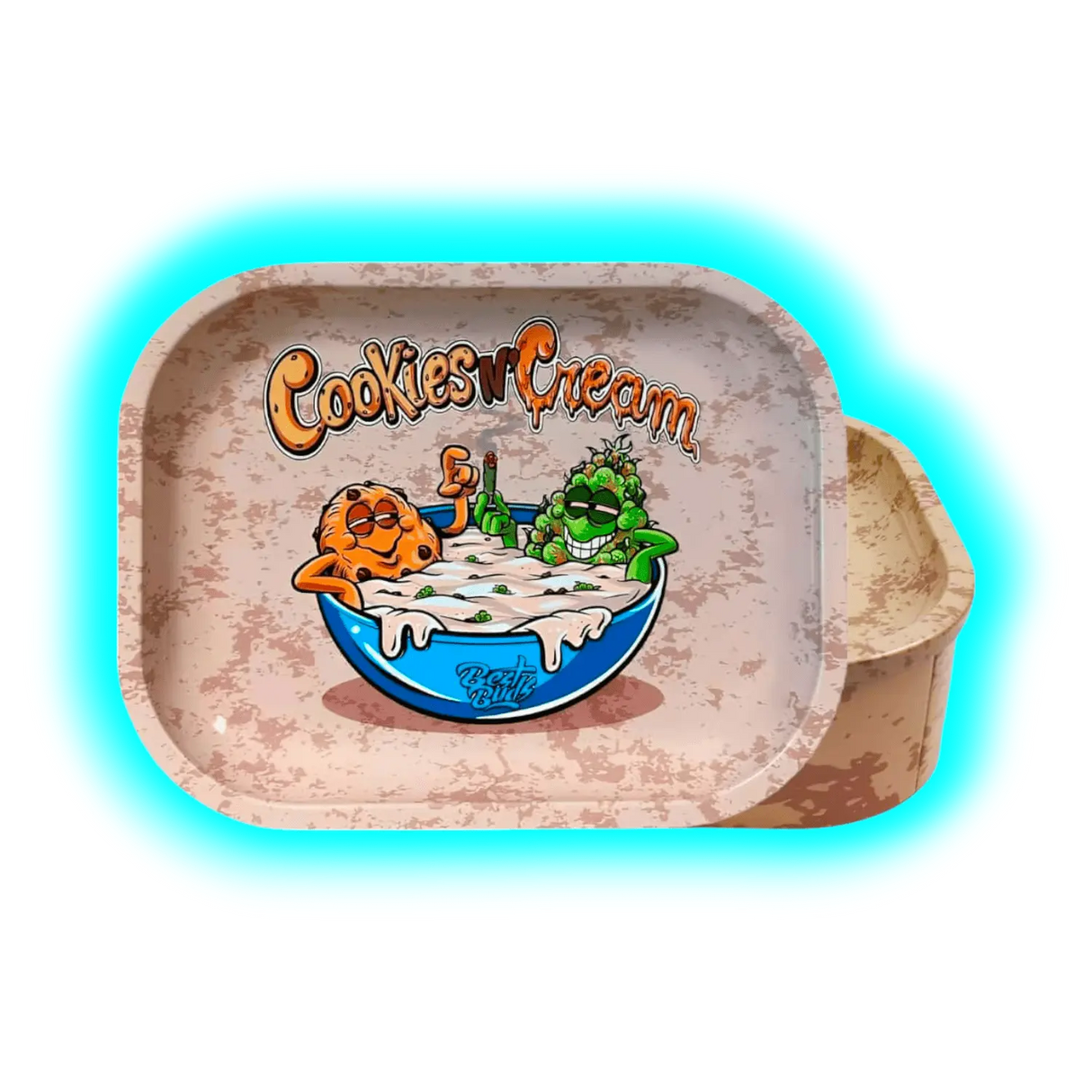Best Buds Thin Box Rolling Tray with Storage Cookies and Cream