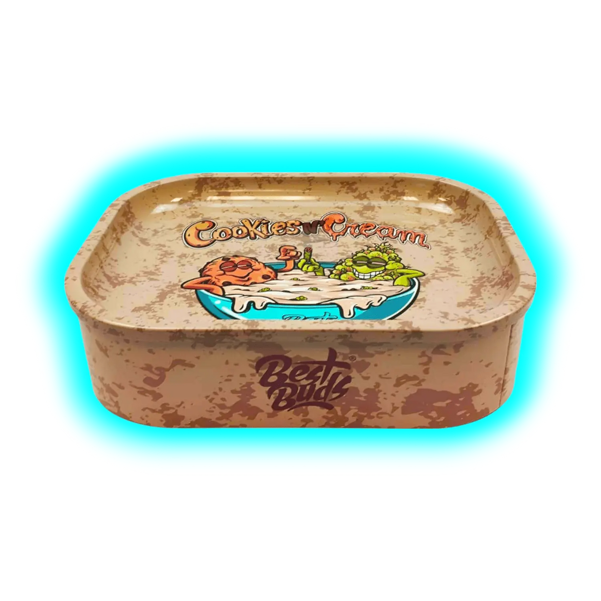 Best Buds Thin Box Rolling Tray with Storage Cookies and Cream