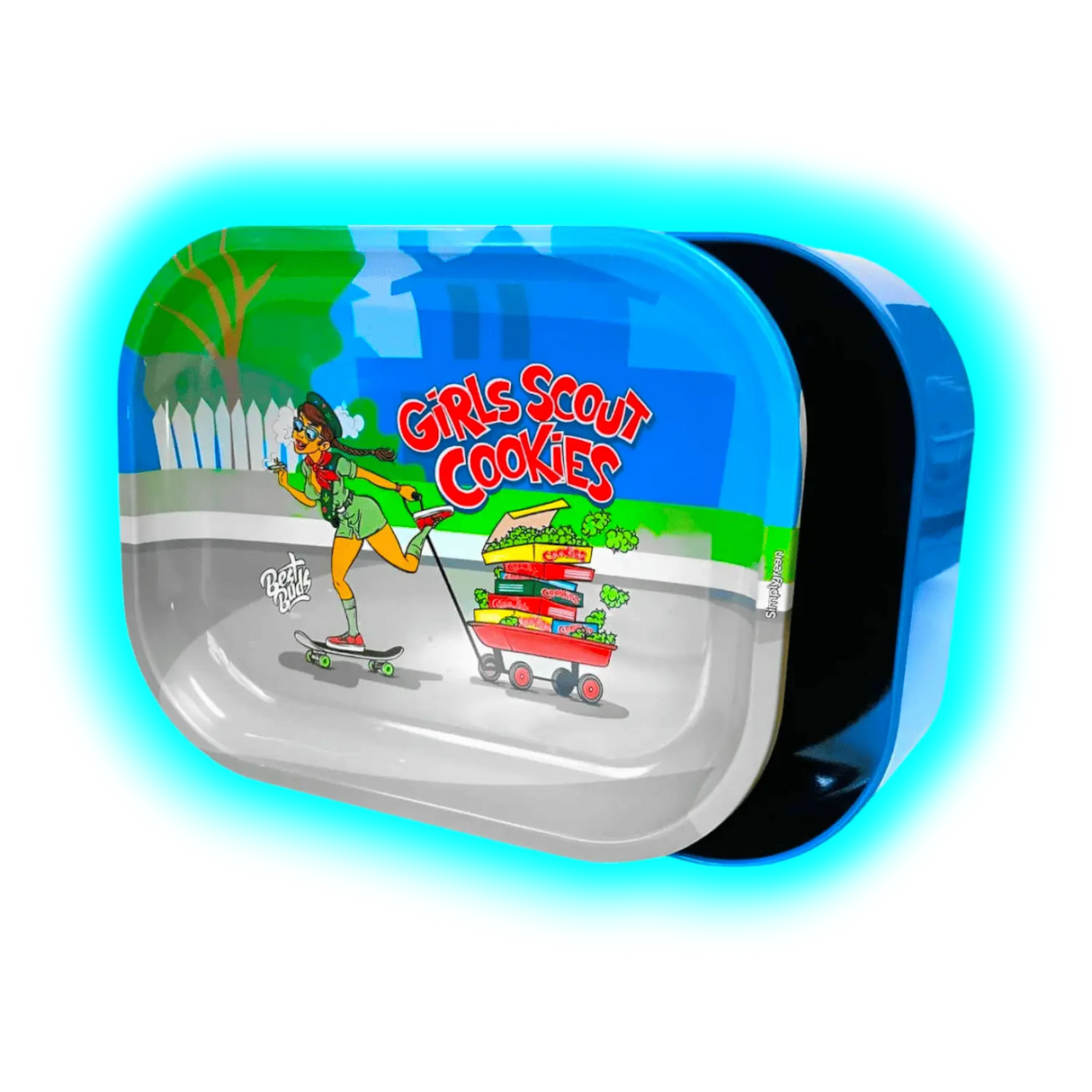 Best Buds Thin Box Rolling Tray with Storage Girls Scout Cookies