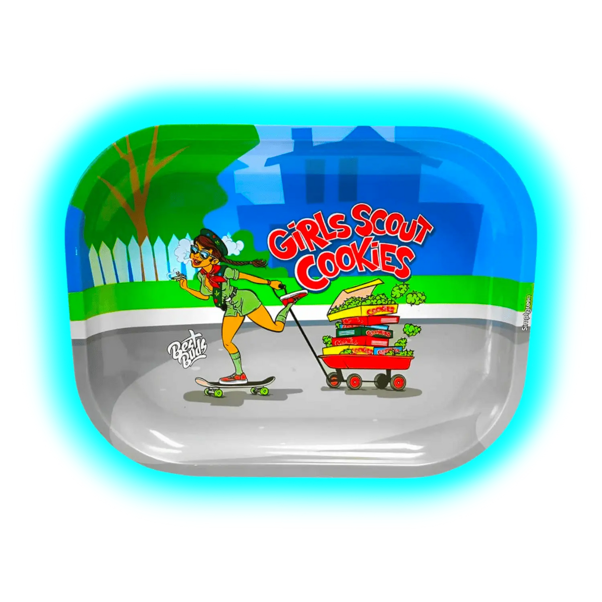 Best Buds Thin Box Rolling Tray with Storage Girls Scout Cookies