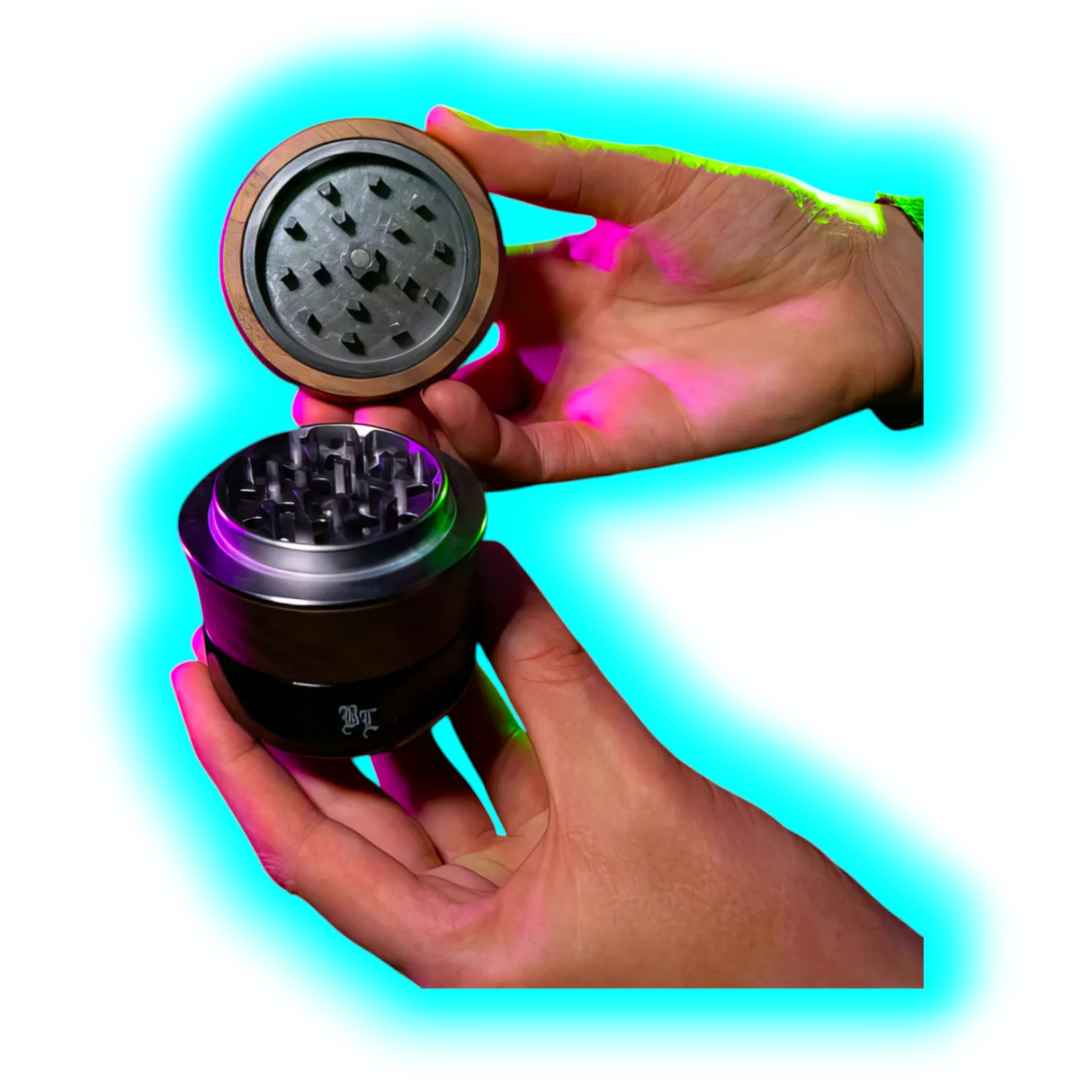 Black Leaf Alu Grinder 4 Parts Wood and Violet Glass