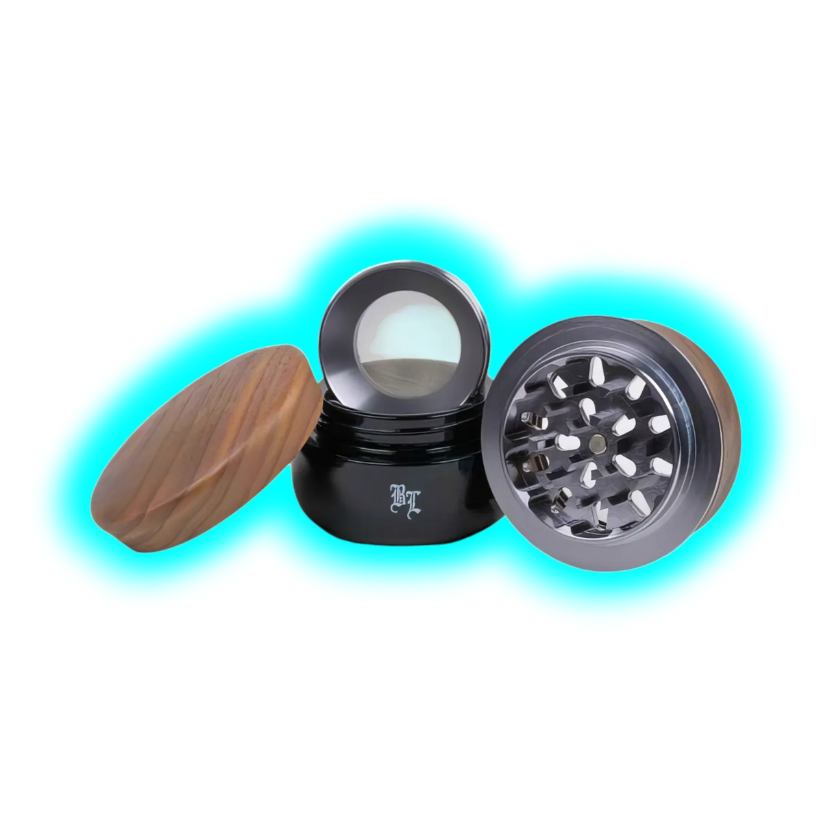 Black Leaf Alu Grinder 4 Parts Wood and Violet Glass