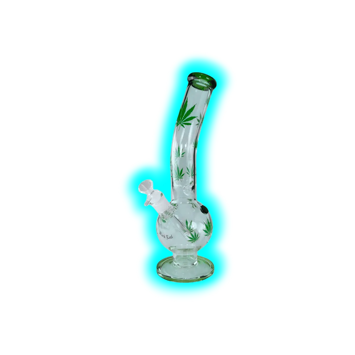 Black Leaf Belly Ice Bong Curved Green Leaves