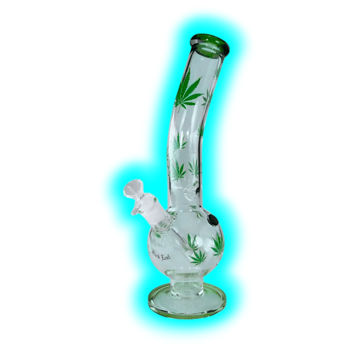 Black Leaf Belly Ice Bong Curved Green Leaves