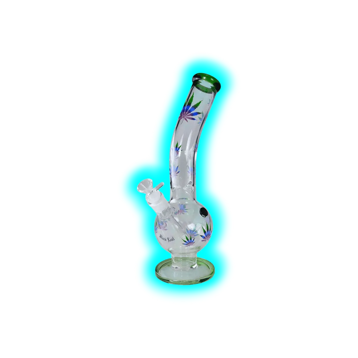 Black Leaf Belly Ice Bong Curved Green Purple Leaves