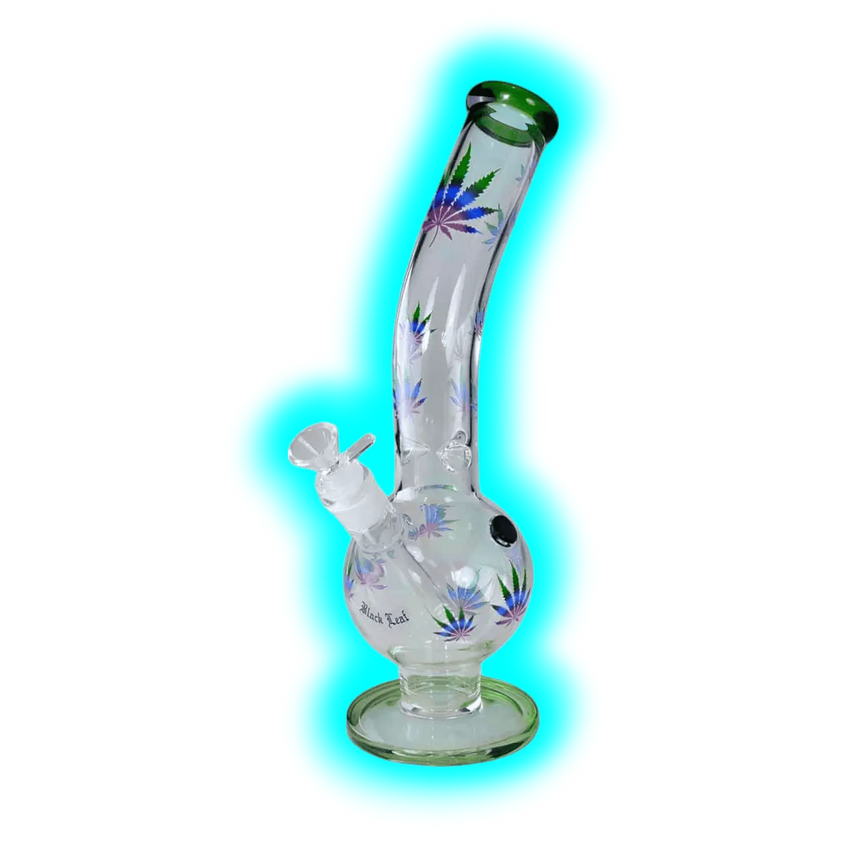 Black Leaf Belly Ice Bong Curved Green Purple Leaves