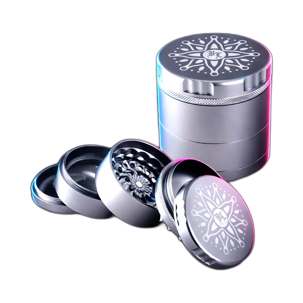 Black Leaf CNC Flower Grinder 5parts Silver 62mm
