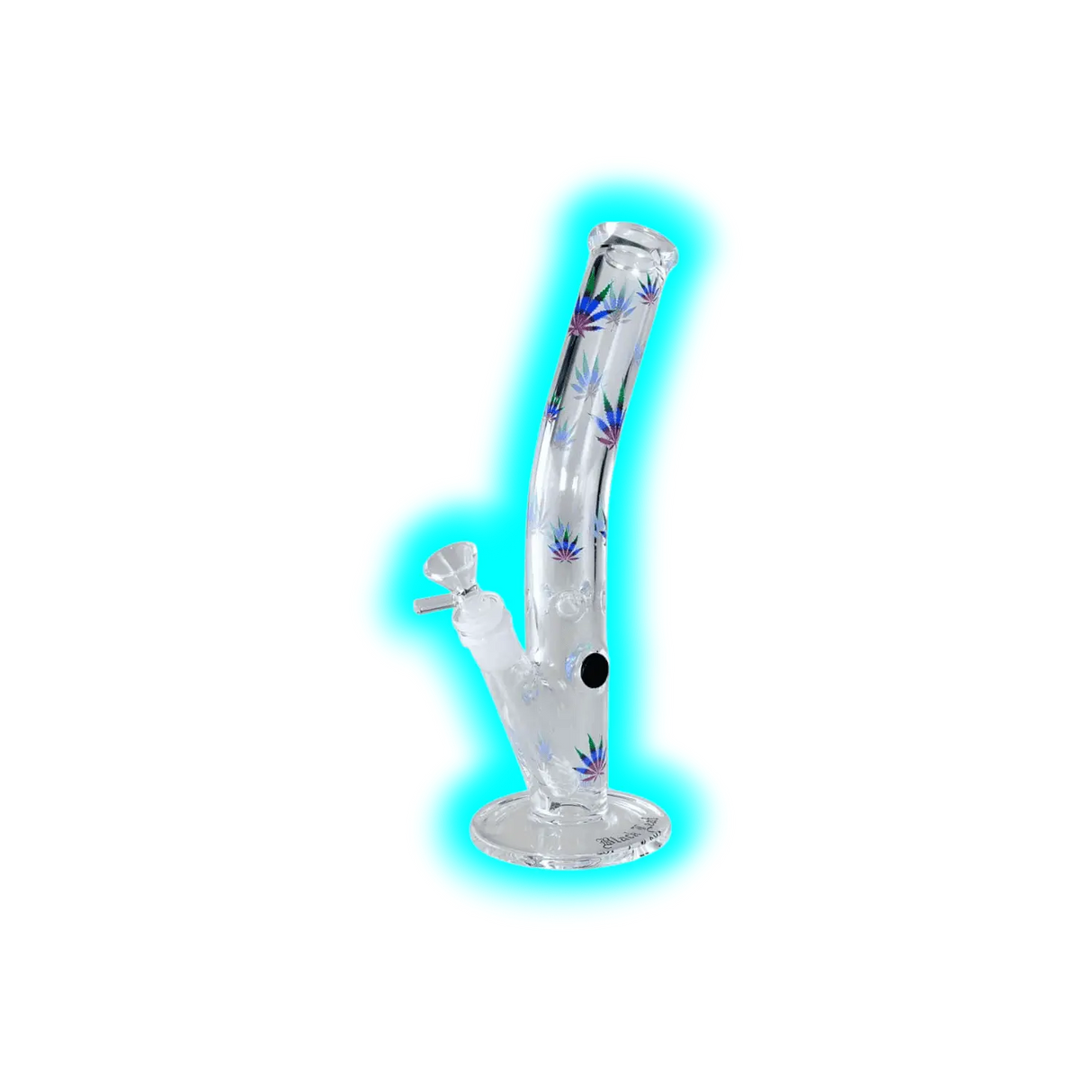 Black Leaf Ice Bong Curved Green Purple Leaves