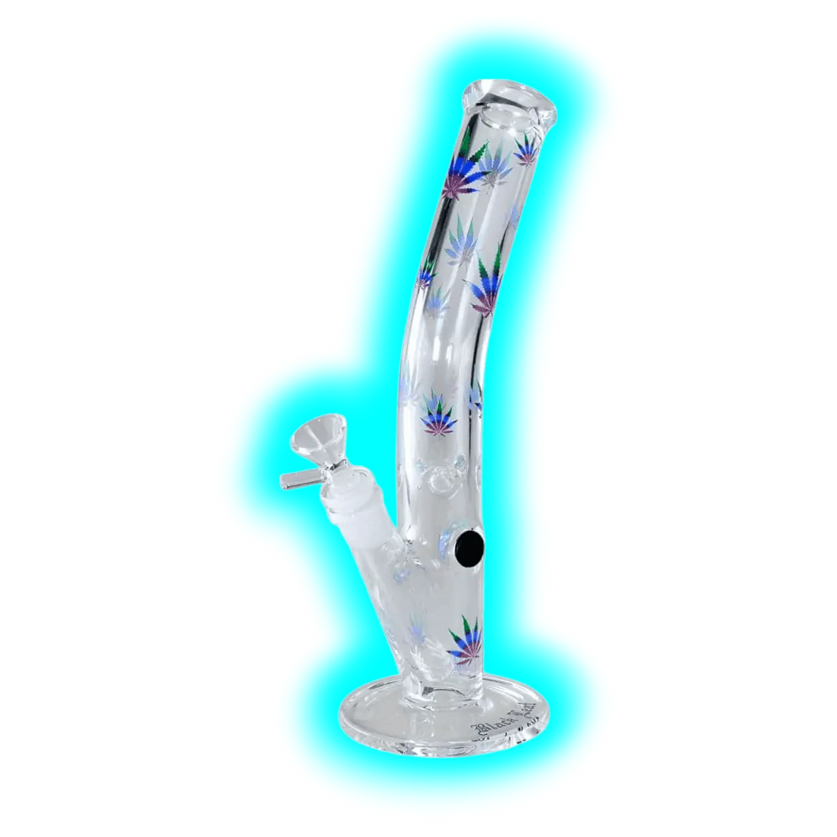 Black Leaf Ice Bong Curved Green Purple Leaves