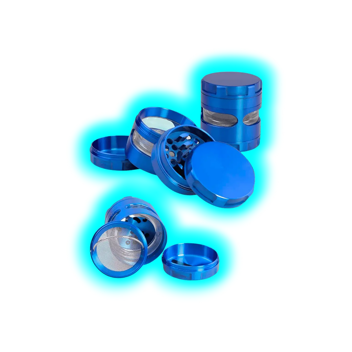 Black Leaf Metallgrinder mit Fenster 4-tlg. Blau