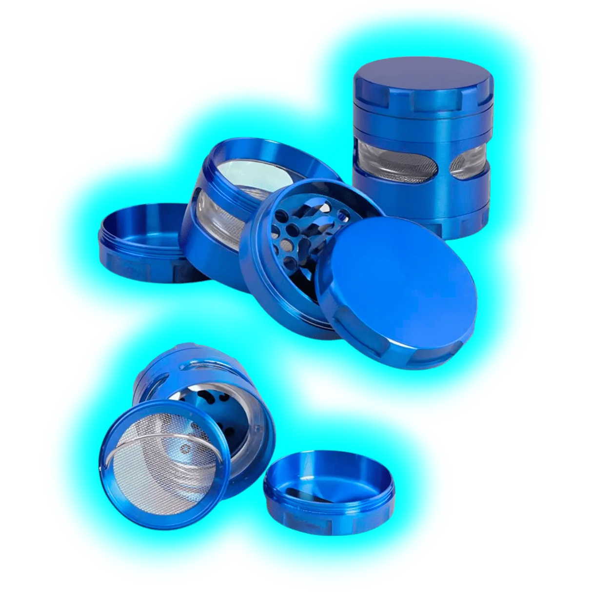 Black Leaf Metallgrinder mit Fenster 4-tlg. Blau