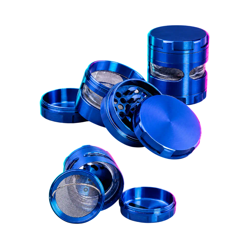 Grinder in metallo Black Leaf con finestra 4 pz. Blu