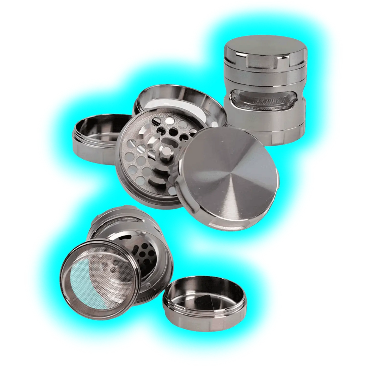 Black Leaf Metallgrinder mit Fenster 4-tlg. Grau