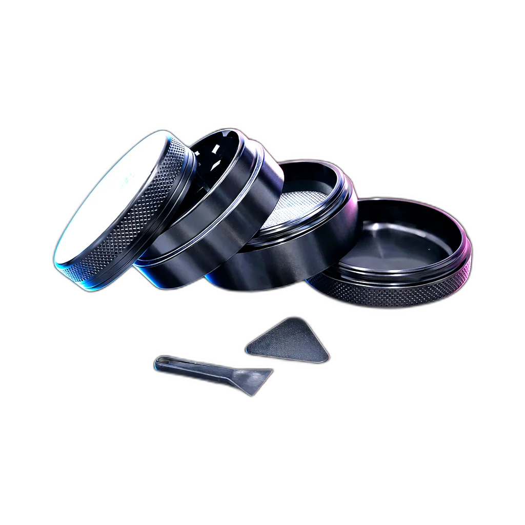 Fourtwenty Blunt Geko Aluminium Grinder Black 4Parts 50mm in der Frontansicht