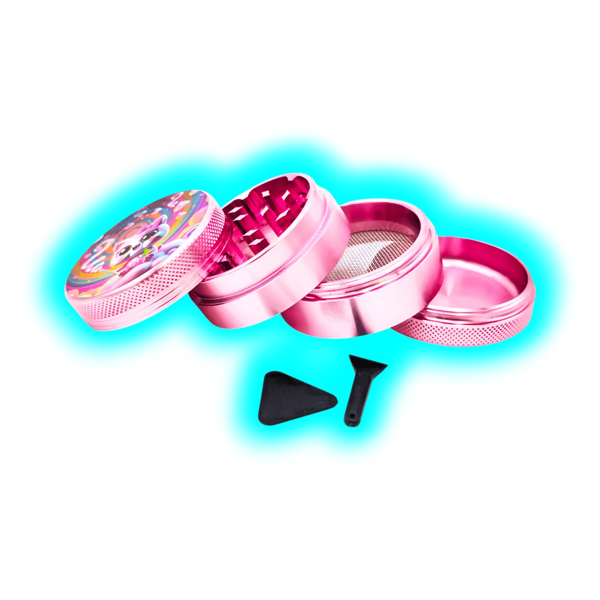 Fourtwenty Smoking Cat Cloud9 Aluminium Grinder Pink 4Parts 50mm