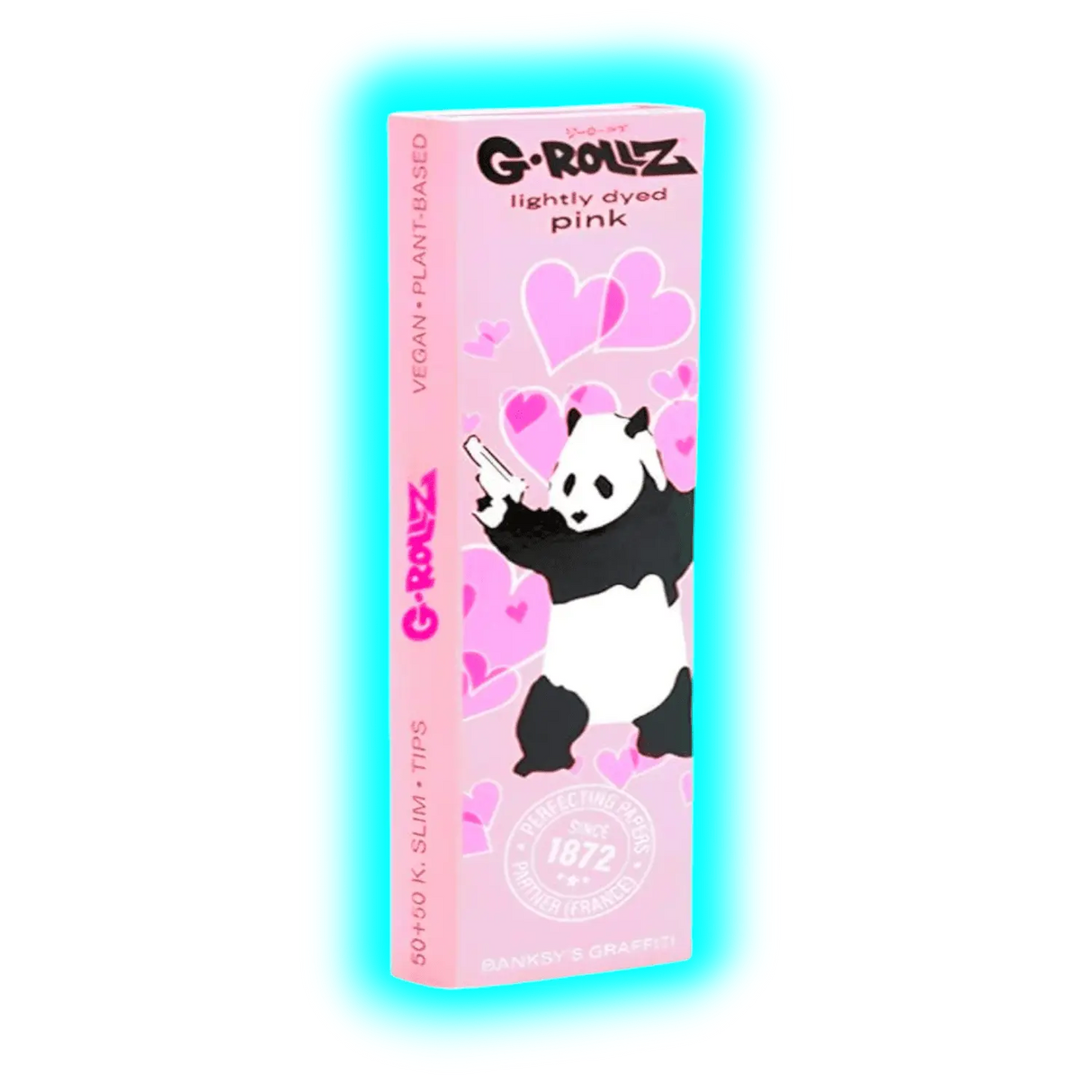 G-Rollz Banksy Panda Gunnin Lightly Dyed Pink 1 1/4 Papers + Tips Display 24pcs