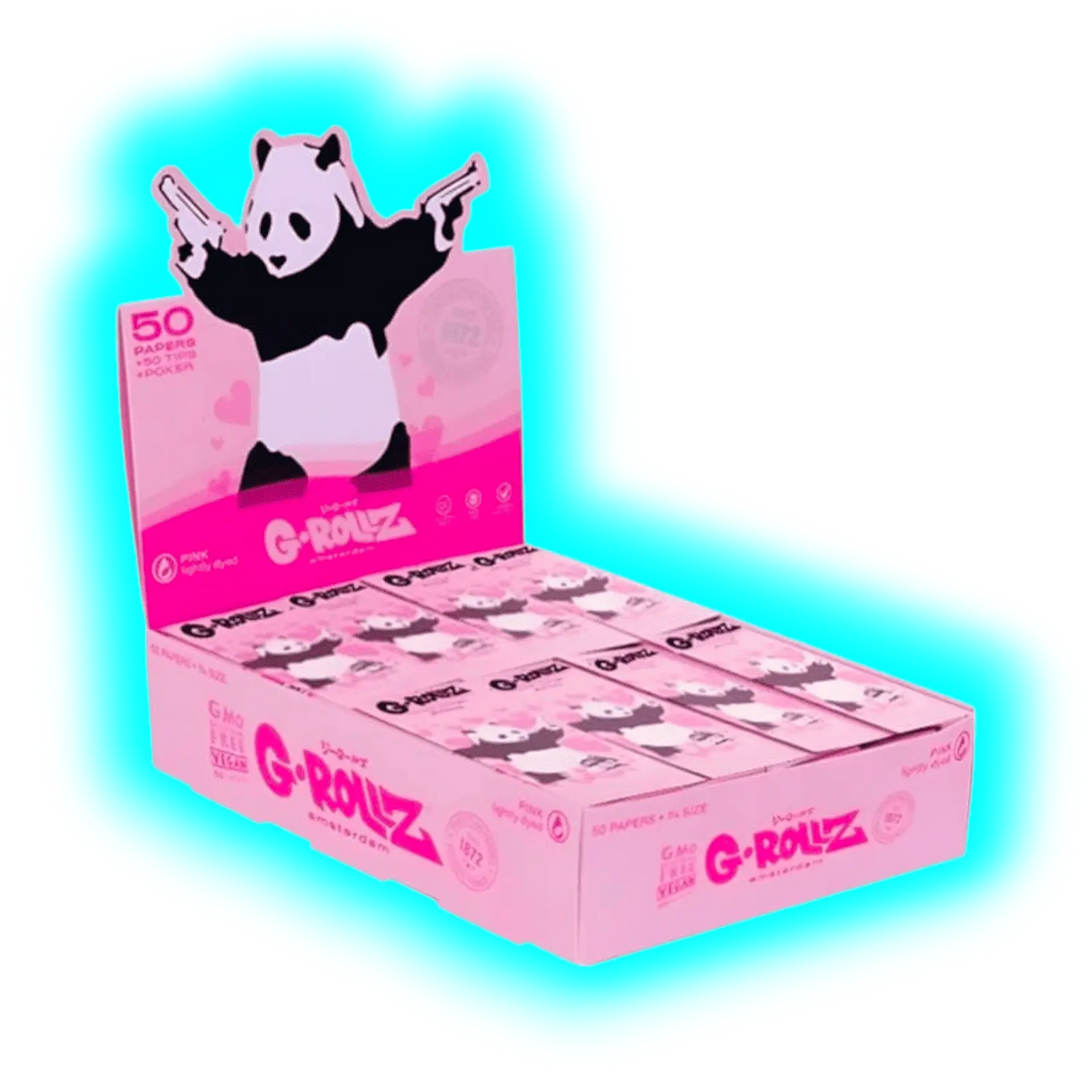 G-Rollz Banksy Panda Gunnin Lightly Dyed Pink 1 1/4 Papers + Tips