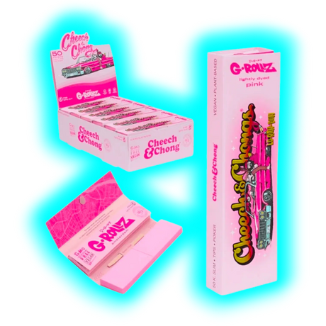 G-Rollz Cheech Chong Lightly Dyed Pink King Slim Papers + Tips Display 24pcs