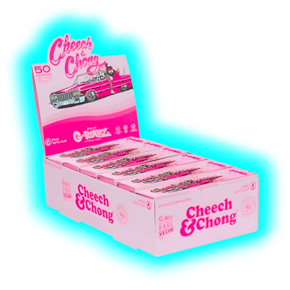 G-Rollz Cheech Chong Lightly Dyed Pink King Slim Papers + Tips Display 24pcs