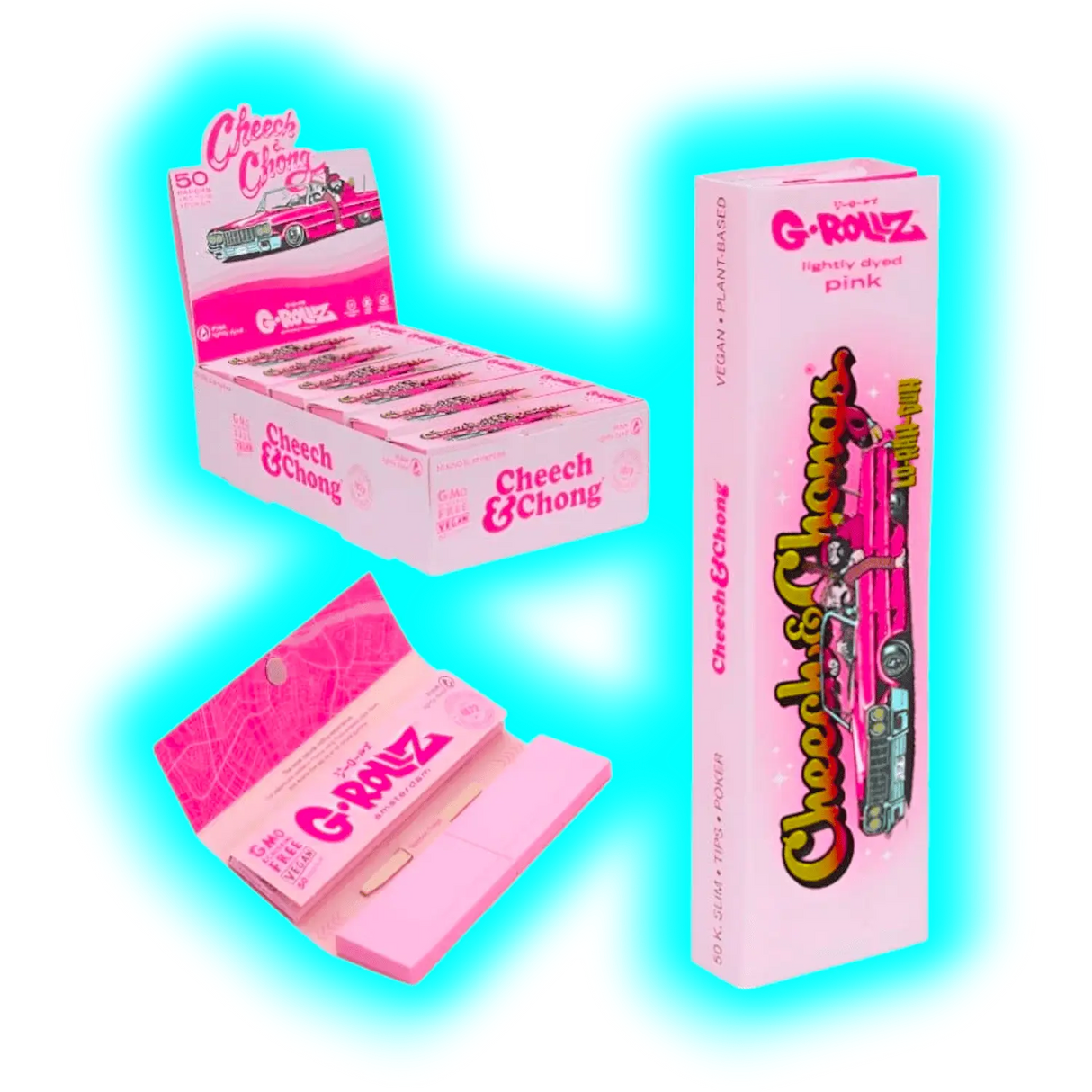 G-Rollz Cheech Chong Lightly Dyed Pink King Slim Papers + Tips