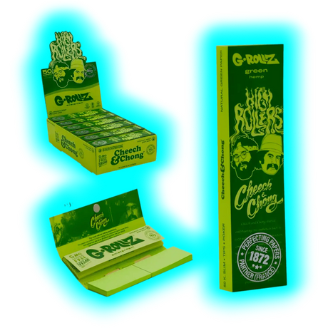 G-Rollz Cheech Chong Organic Green Hemp KS Papers + Tips Display