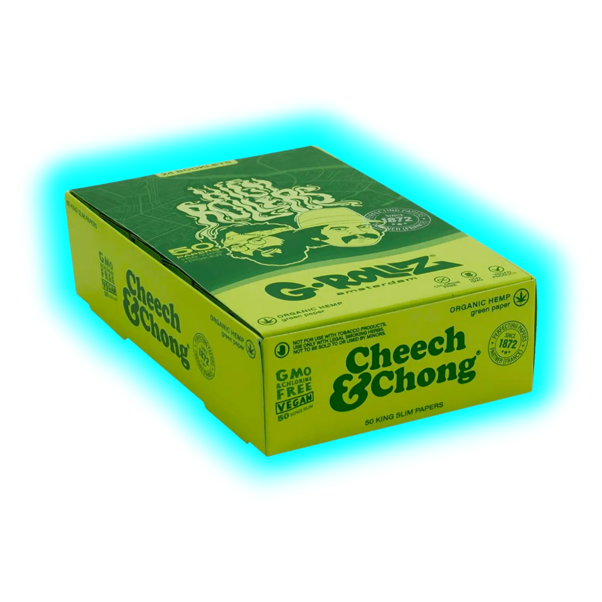 G-Rollz Cheech Chong Organic Green Hemp KS Papers + Tips Display
