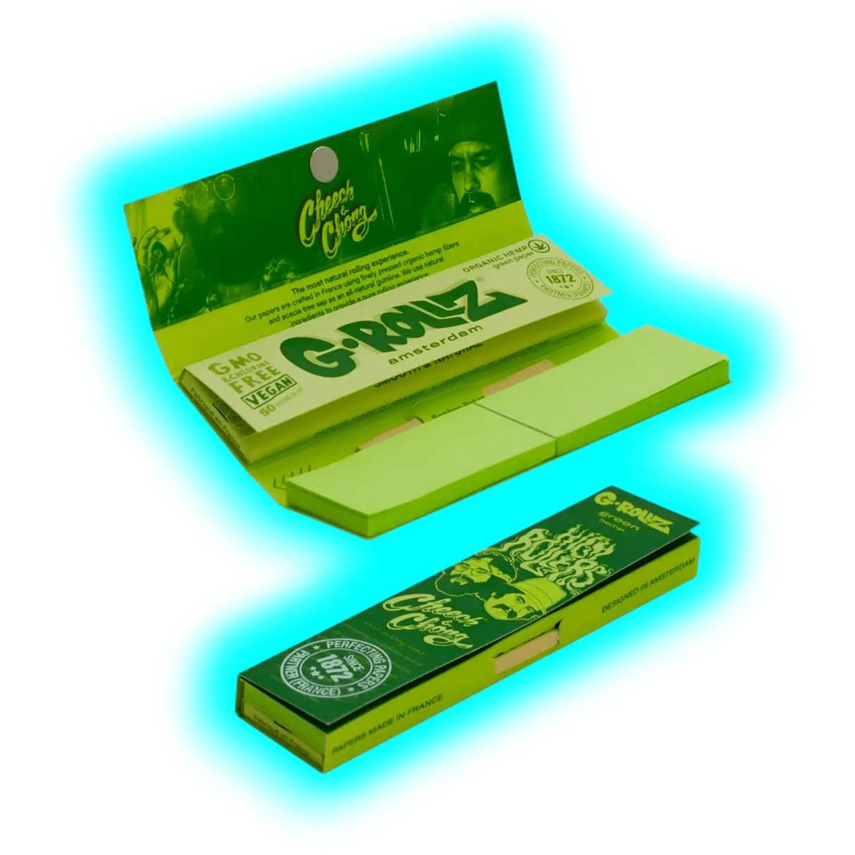 G-Rollz Cheech Chong Organic Green Hemp KS Papers + Tips Display