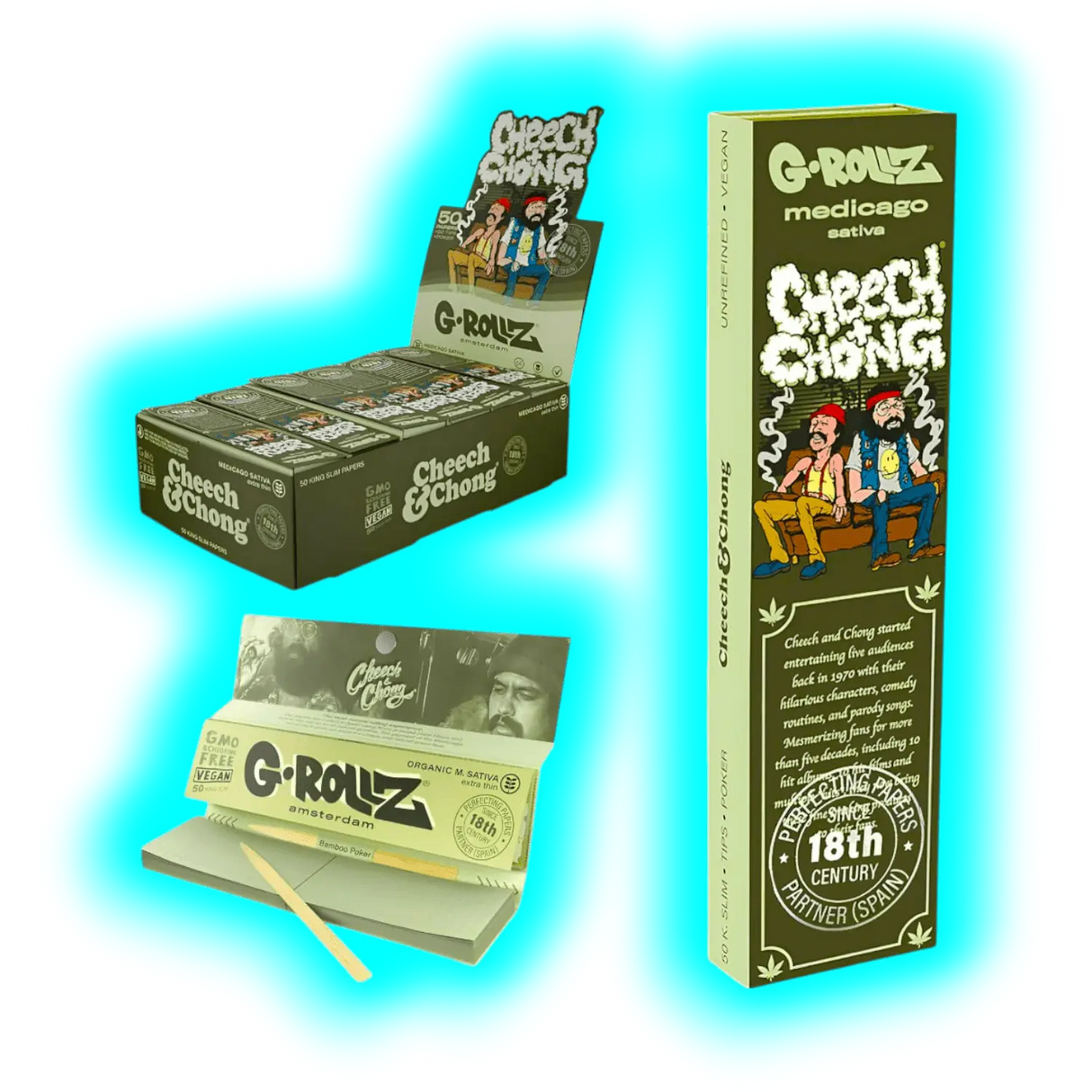 G-Rollz Cheech Chong Sofa Medico Sativo King Slim Papers + Tips