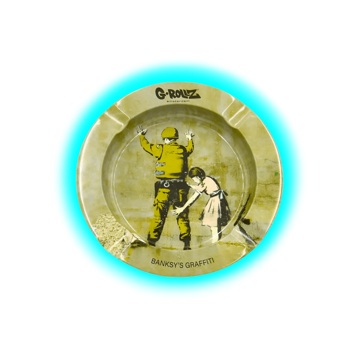 G-Rollz Metal Tin Ashtray Banksy’s Graffiti II Girl Searching Soldier