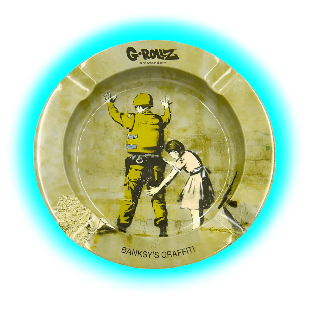 G-Rollz Metal Tin Ashtray Banksy’s Graffiti II Girl Searching Soldier