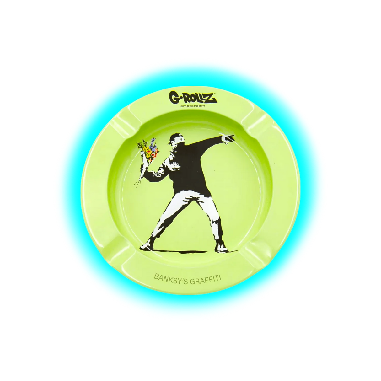 G-Rollz Metal Tin Ashtray Banksy’s Graffiti V Flower Thrower