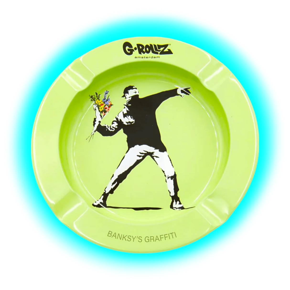 G-Rollz Metal Tin Ashtray Banksy’s Graffiti V Flower Thrower