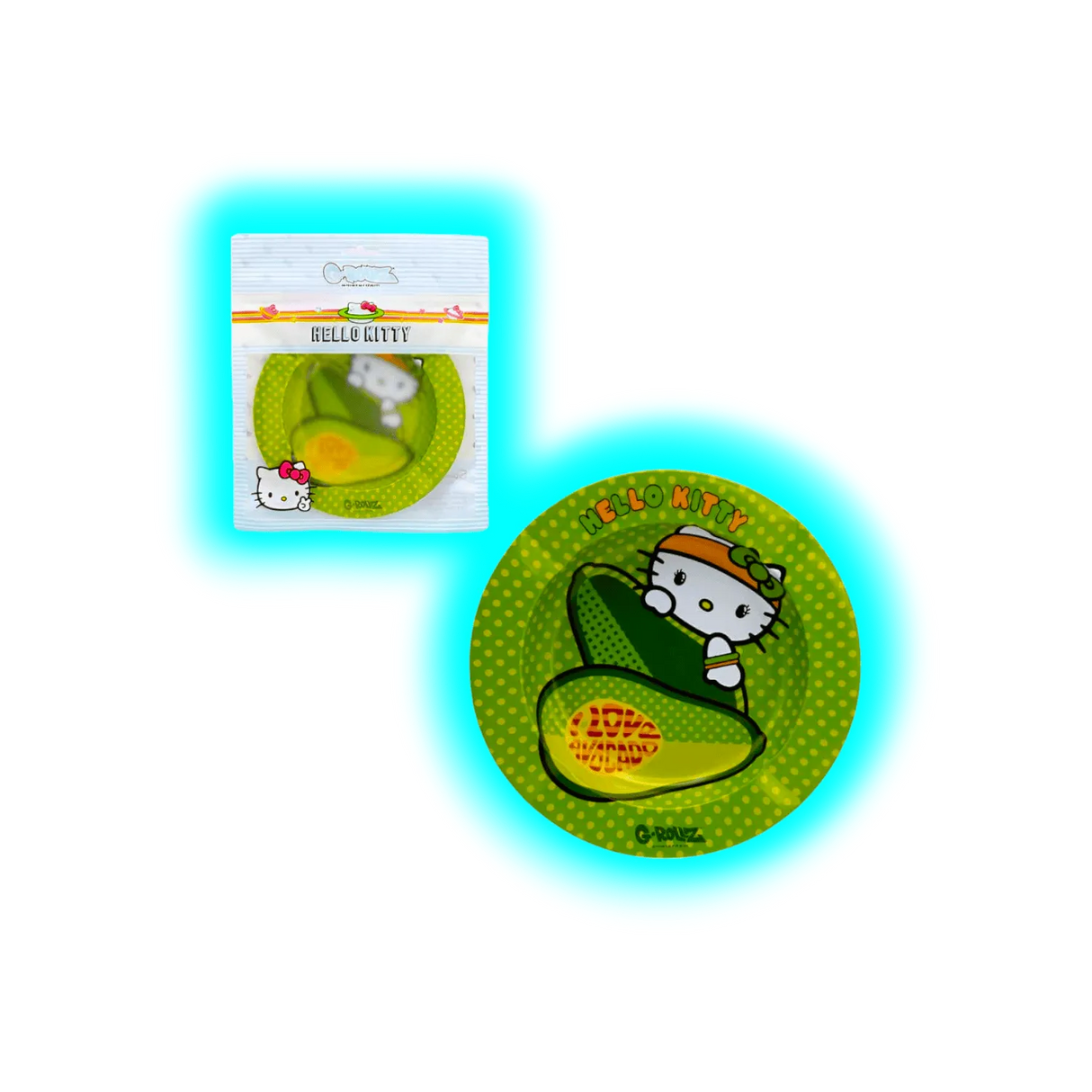 G-Rollz Metal Tin Ashtray Hello Kitty Avocado