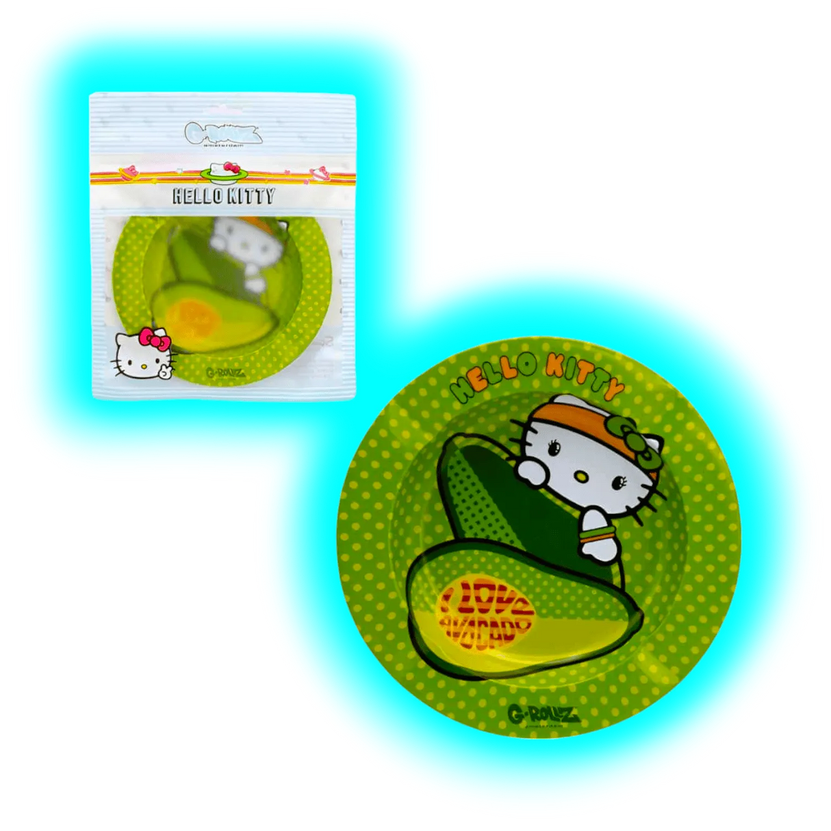 G-Rollz Metal Tin Ashtray Hello Kitty Avocado