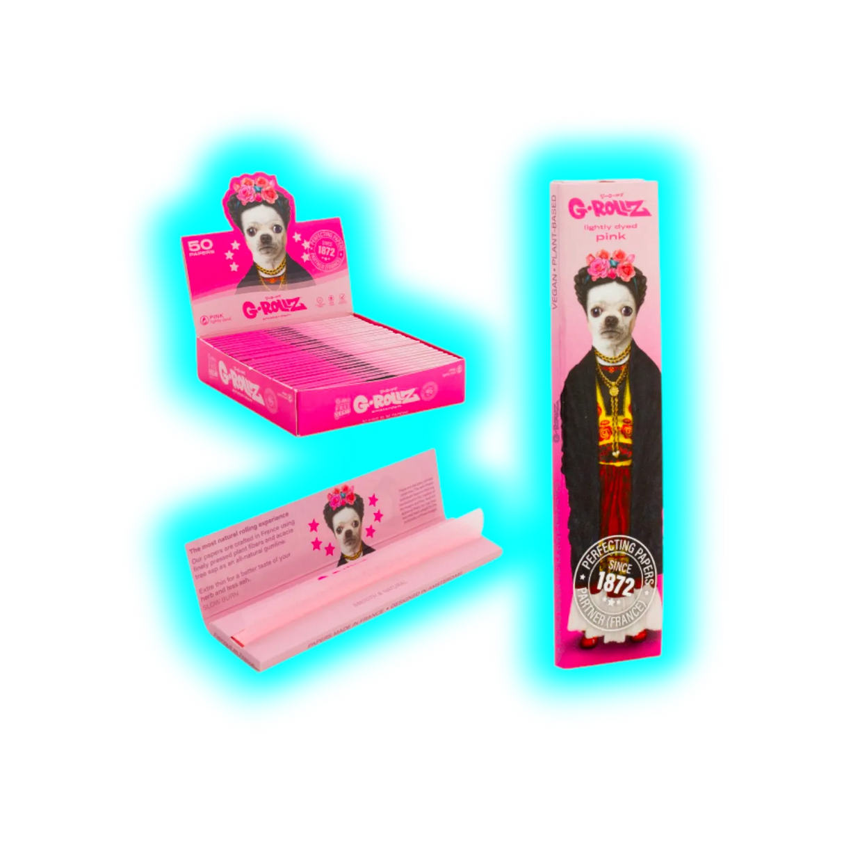 G-Rollz Pets Rock Lightly Died Pink KS Slim Papers Display 25pcs