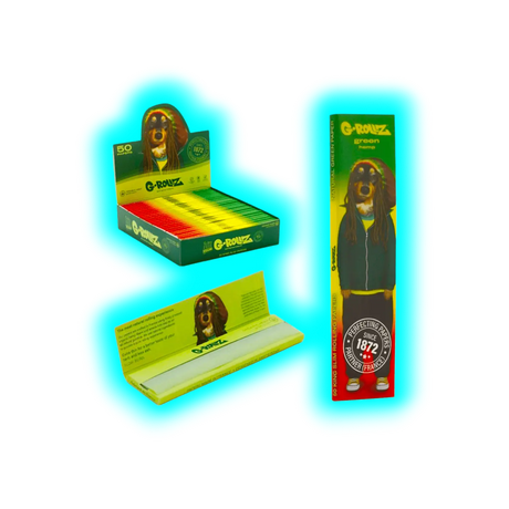G-Rollz Pets Rock Reggae Organic Green Hemp King Slim Papers Display