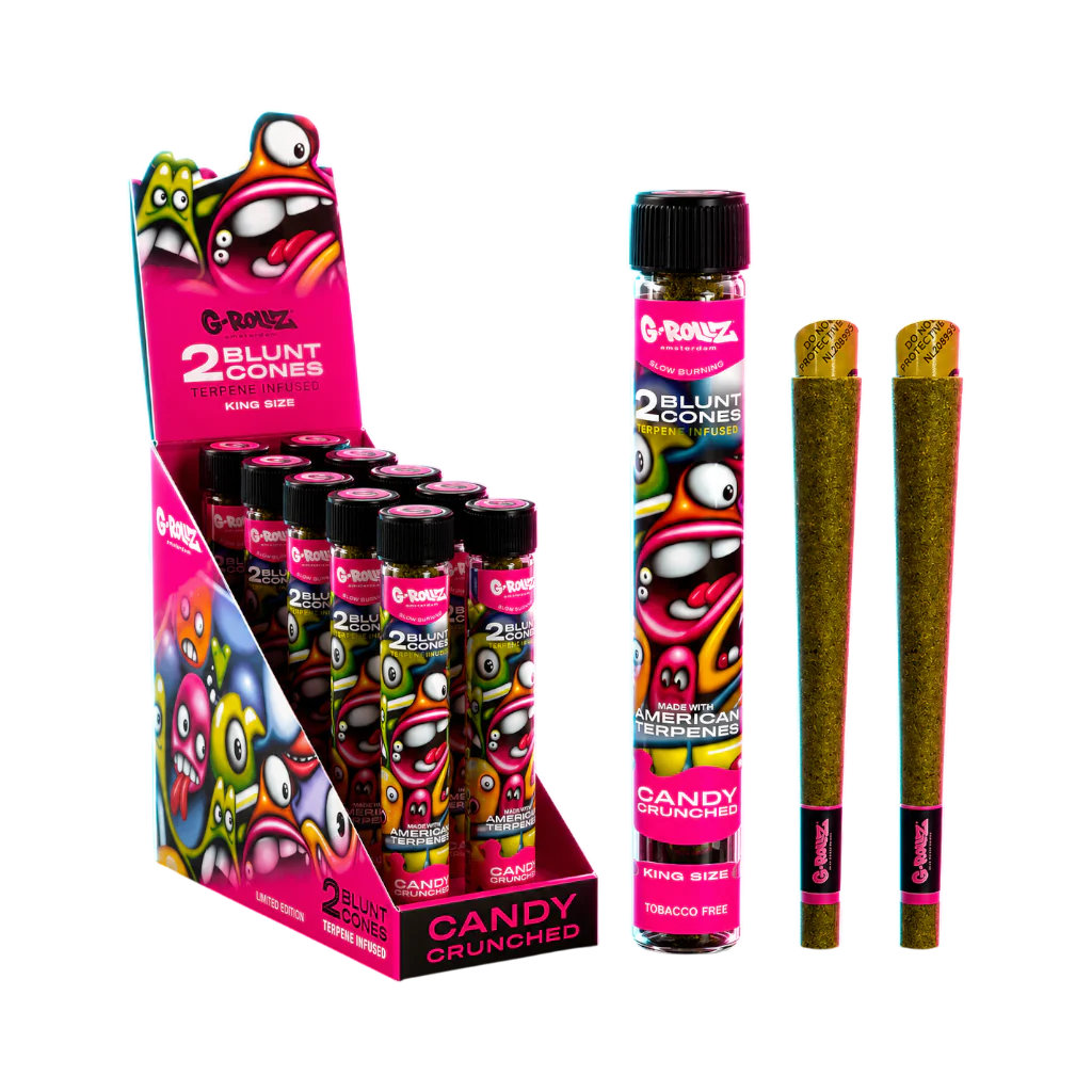 G-Rollz Terpene Infused Blunt Cones Candy Crunched 2pcs von hinten fotografiert (Rückansicht)