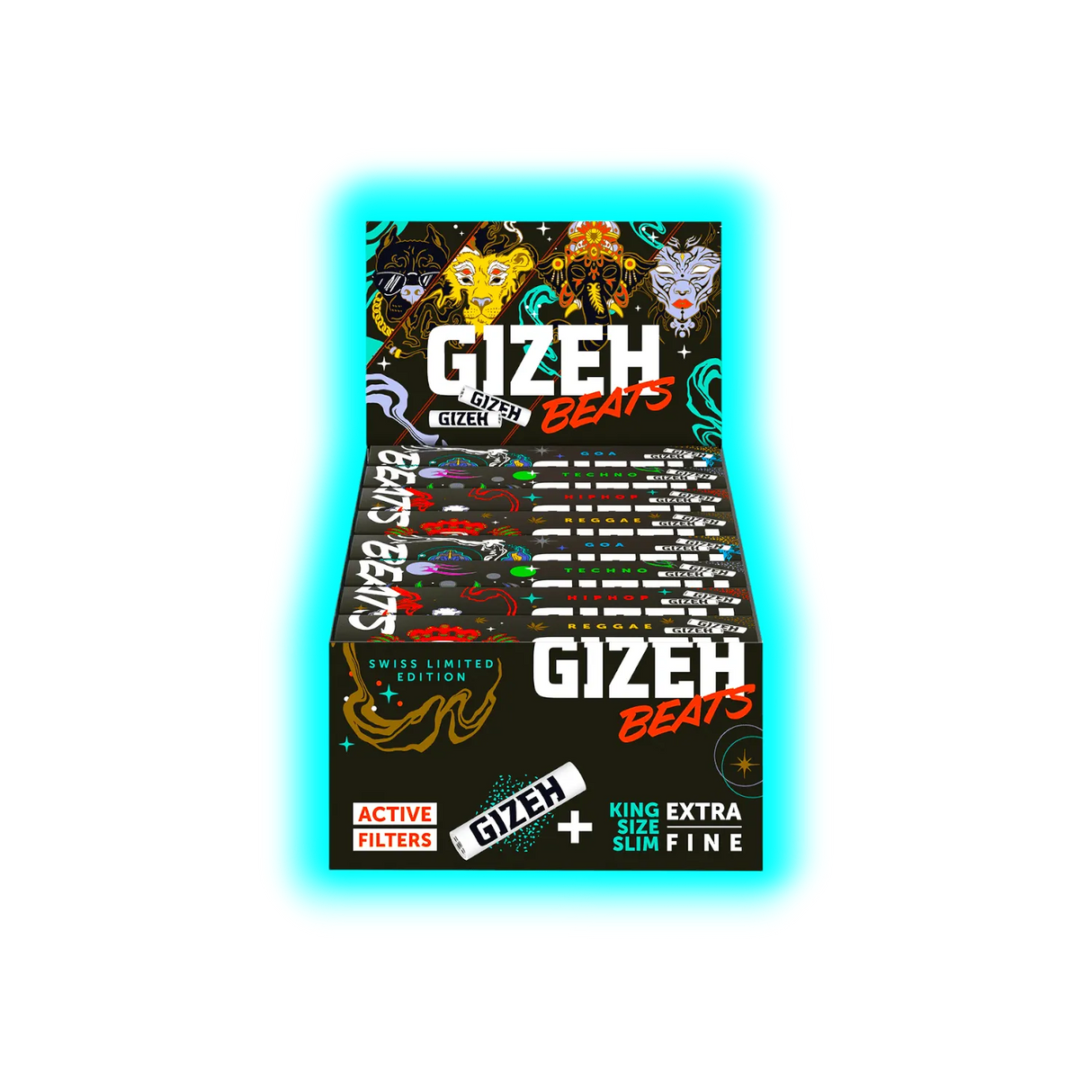GIZEH Beats Swiss EDT Kingsize Slim Papers + Active Tips Display 16pcs