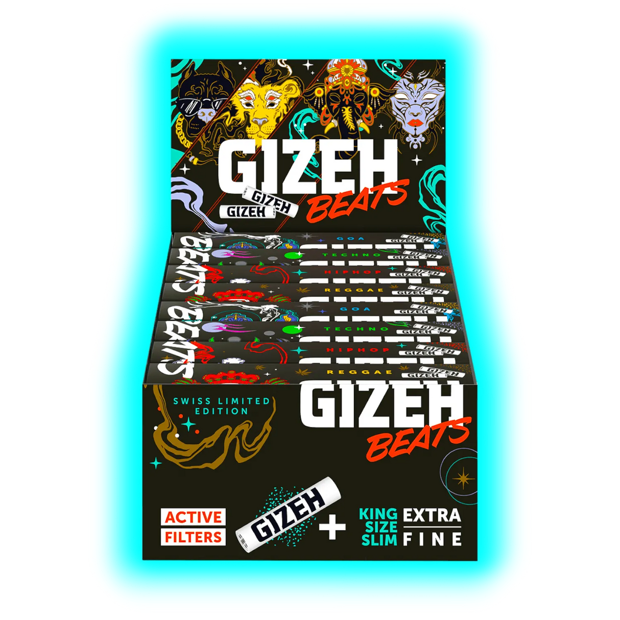 GIZEH Beats Swiss EDT Kingsize Slim Papers + Active Tips Display 16pcs