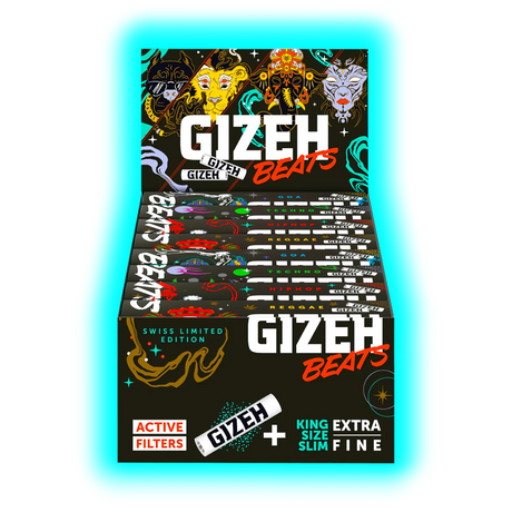 GIZEH Beats Swiss EDT Kingsize Slim Papers + Active Tips Display 16pcs